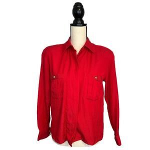 Vintage Women's Alcott & Andrews Red Silk Button Down Long Sleeve Blouse Size 4